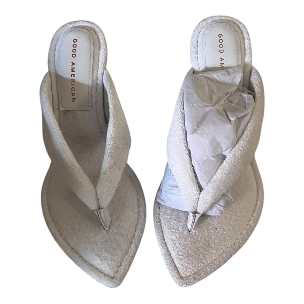 GOOD AMERICAN Clear Wedge Thong Sandals Lucite Block Heel White NIB Size 8